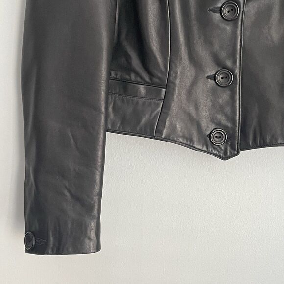Vintage John Michael Cropped 100% Leather Jacket Size M Soft Made in USA Chic - Picture 6 of 16